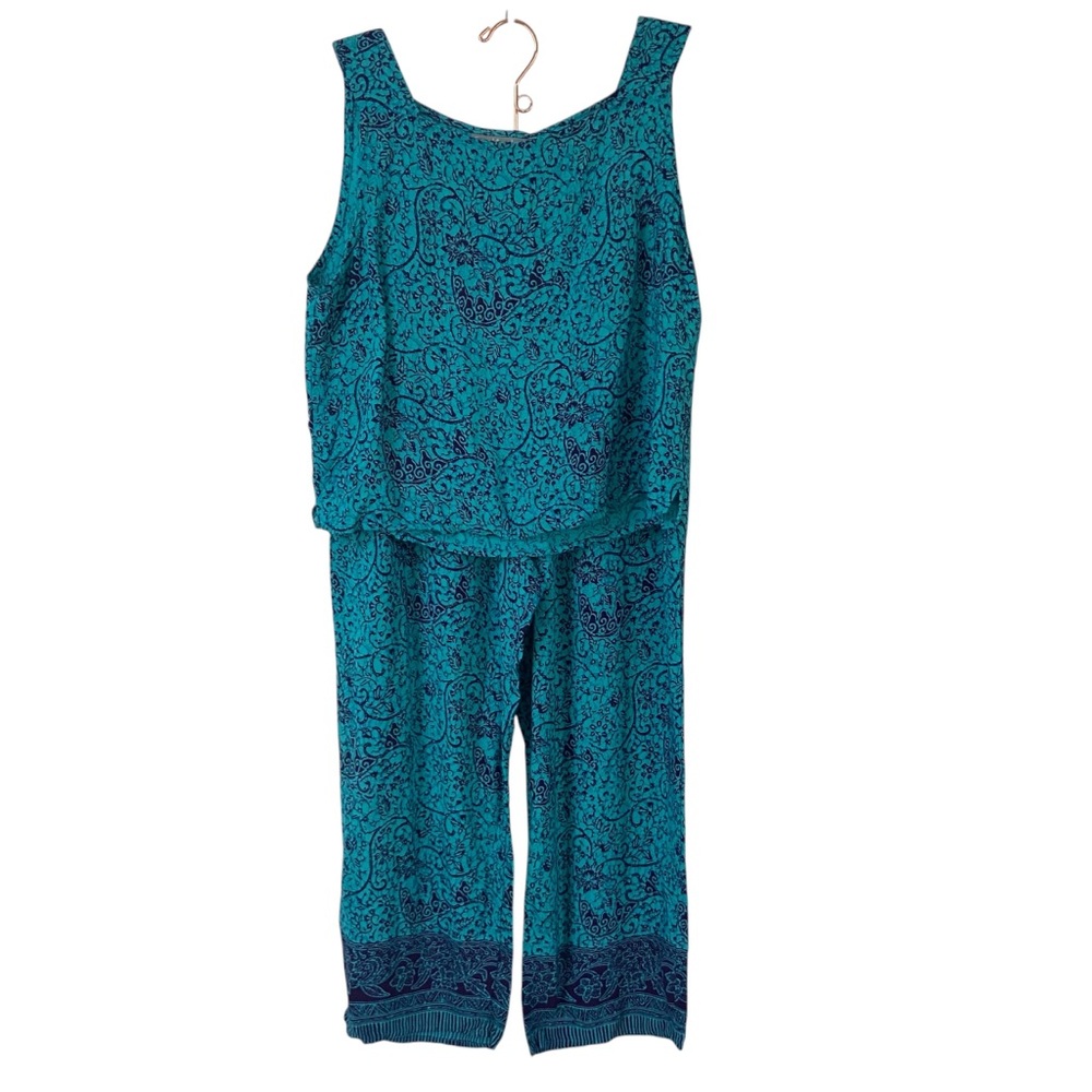 Vintage Carol Anderson Blue Rayon 2 Piece Set Wide Leg Pant Sleeveless Medium - Picture 1 of 10